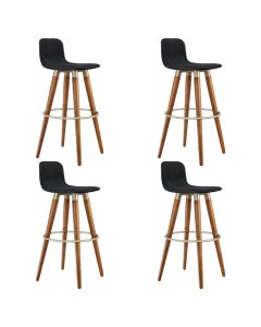 Kit 4 Banquetas Altas Luxo Versatil Aço Champanhe Linho Preto Base Carvalho 