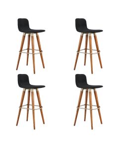 Kit 4 Banquetas Altas Luxo Linea Aço Champanhe Linho Preto Base Carvalho 