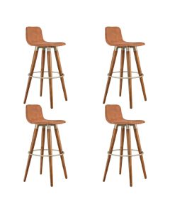 Kit 4 Banquetas Altas Luxo Versatil Aço Champanhe Linho Terracota Base Carvalho 
