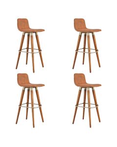 Kit 4 Banquetas Altas Luxo Linea Aço Champanhe Linho Terracota Base Carvalho 