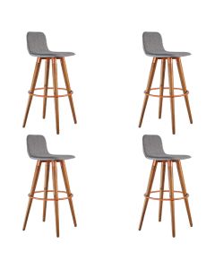 Kit 4 Banquetas Altas Luxo Versatil Aço Cobre Linho Cinza Base Carvalho