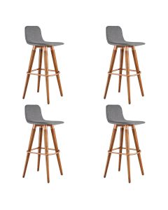 Kit 4 Banquetas Altas Luxo Linea Aço Cobre Linho Cinza Base Carvalho