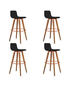 Kit 4 Banquetas Altas Luxo Versatil Aço Cobre Linho Preto Base Carvalho