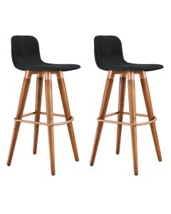 Kit 2 Banquetas Altas Luxo Linea Aço Cobre Linho Preto Base Carvalho