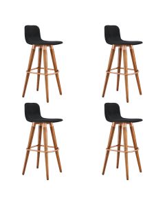 Kit 4 Banquetas Altas Luxo Linea Aço Cobre Linho Preto Base Carvalho