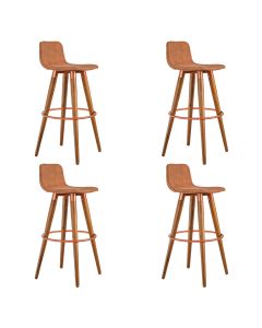 Kit 4 Banquetas Altas Luxo Versatil Aço Cobre Linho Terracota Base Carvalho