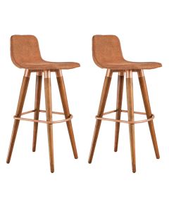 Kit 2 Banquetas Altas Luxo Linea Aço Cobre Linho Terracota Base Carvalho