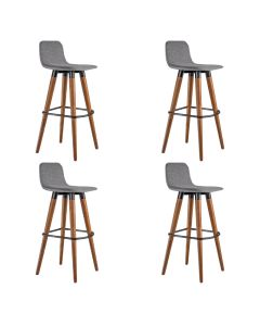 Kit 4 Banquetas Altas Luxo Linea Aço Preto Linho Cinza Base Carvalho 