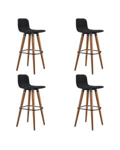 Kit 4 Banquetas Altas Luxo Linea Aço Preto Linho Preto Base Carvalho 