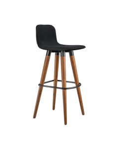 Banqueta Alta Luxo Linea Aço Preto Linho Preto Base Carvalho 