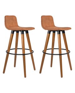 Kit 2 Banquetas Altas Luxo Versatil Aço Preto Linho Terracota Base Carvalho