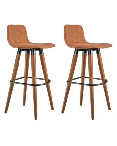 Kit 2 Banquetas Altas Luxo Linea Aço Preto Linho Terracota Base Carvalho 
