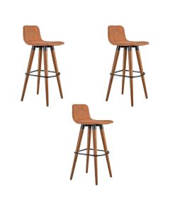 Kit 3 Banquetas Altas Luxo Linea Aço Preto Linho Terracota Base Carvalho 