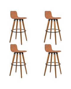Kit 4 Banquetas Altas Luxo Versatil Aço Preto Linho Terracota Base Carvalho