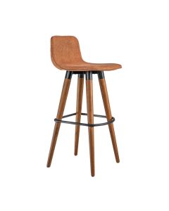 Banqueta Alta Luxo Linea Aço Preto Linho Terracota Base Carvalho 