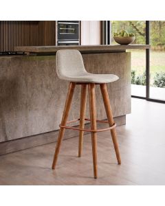 Banqueta Alta Linea Luxo Estrutura Aço Cobre Assento Linho para Cozinha Americana - Cobre/palha