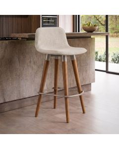 Banqueta Linea Baixa Luxo Estrutura Aço Champagne Assento Linho para Ilha Cozinha - Champagne/palha