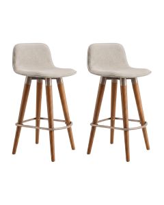 Conjunto 2 Banquetas Linea Baixa Aço Champanhe Assento Linho Cozinha Ilha Design - Champanhe/palha