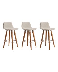 Kit 3 Banquetas Linea Baixa Luxo Estrutura Aço Champagne Assento Linho Ilha Cozinha - Champagne/palh