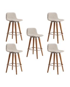 Kit 5 Banquetas Linea Baixa Luxo Aço Champagne Assento Linho Cozinha Ilha Moderna - Champagne/palha