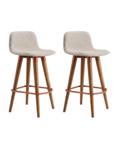 Kit 2 Banquetas Linea Baixa Luxo Aço Cobre Assento Linho Cozinha Ilha Design Moderno - Cobre/palha