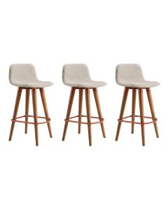 Kit 3 Banquetas Linea Baixa Luxo Estrutura Aço Cobre Assento Linho para Cozinha Ilha - Cobre/palha