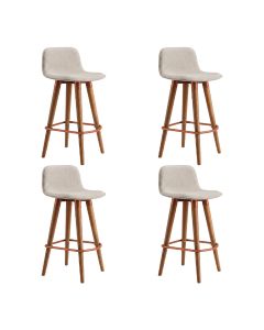 Kit 4 Banquetas Linea Baixa Luxo Aço Cobre Assento Linho Cozinha Ilha Design Moderno - Cobre/palha