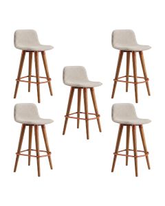Kit 5 Banquetas Linea Baixa Luxo Aço Cobre Assento Linho Cozinha Ilha Design Moderno - Cobre/palha