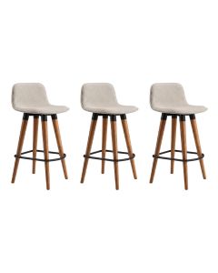 Kit 3 Banquetas Linea Baixa Luxo Aço Preta Assento Linho Ilha Cozinha Design Moderno - Preta/palha