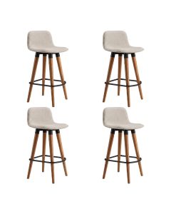 Kit 4 Banquetas Linea Baixa Luxo Aço Preta Assento em Linho para Cozinha Gourmet Design - Preta/palh
