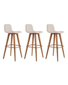 Kit 3 Banquetas Linea Alta Luxo Estrutura Aço Cobre Assento Linho Cozinha Americana - Cobre/palha