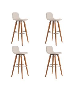 Kit 4 Banquetas Linea Alta Luxo Aço Champagne Assento Linho Balcão Bancada Moderna - Champagne/palha