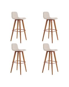 Kit 4 Banquetas Linea Alta Luxo Aço Cobre Assento Linho para Cozinha Americana Moderna - Cobre/palha