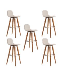 Kit 5 Banquetas Linea Alta Luxo Aço Champagne Assento Linho Balcão Bancada Moderna - Champagne/palha