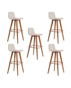 Kit 5 Banquetas Linea Alta Luxo Aço Cobre Assento Linho Cozinha Americana Moderna - Cobre/palha