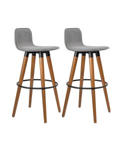 Kit 2 Banquetas Altas Luxo Versatil Aço Preto Linho Cinza Base Carvalho