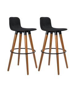 Kit 2 Banquetas Altas Luxo Versatil Aço Preto Linho Preto Base Carvalho