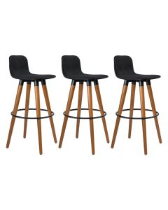 Kit 3 Banquetas Altas Luxo Versatil Aço Preto Linho Preto Base Carvalho