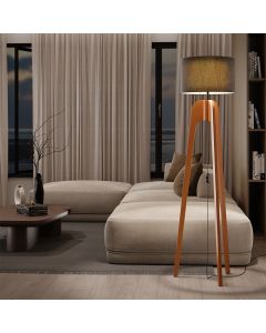 Luminária Premium Abajur De Chão Paris Madeira Maciça Cupula Preta