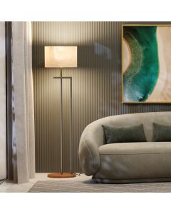 Luminária Indústrial De Chão Salone Champanhe Com Cúpula Palha Unidecor
