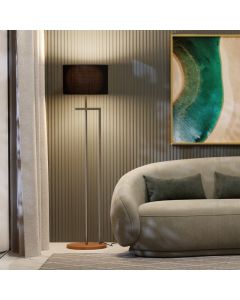 Luminária Indústrial De Chão Salone Champanhe Com Cúpula Preta Unidecor