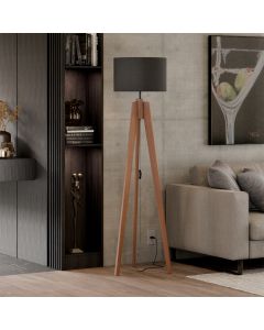 Abajur Luminária Roma Tripé Madeira Maciça Acabamento Moderno com Cupula Preta
