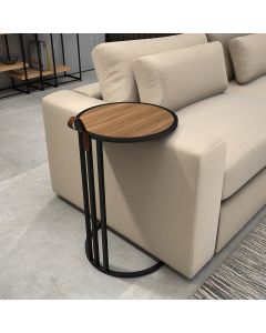 Mesa De Apoio Industrial Em Aço Escandinavo Supreme Alça De Couro - Freijó 